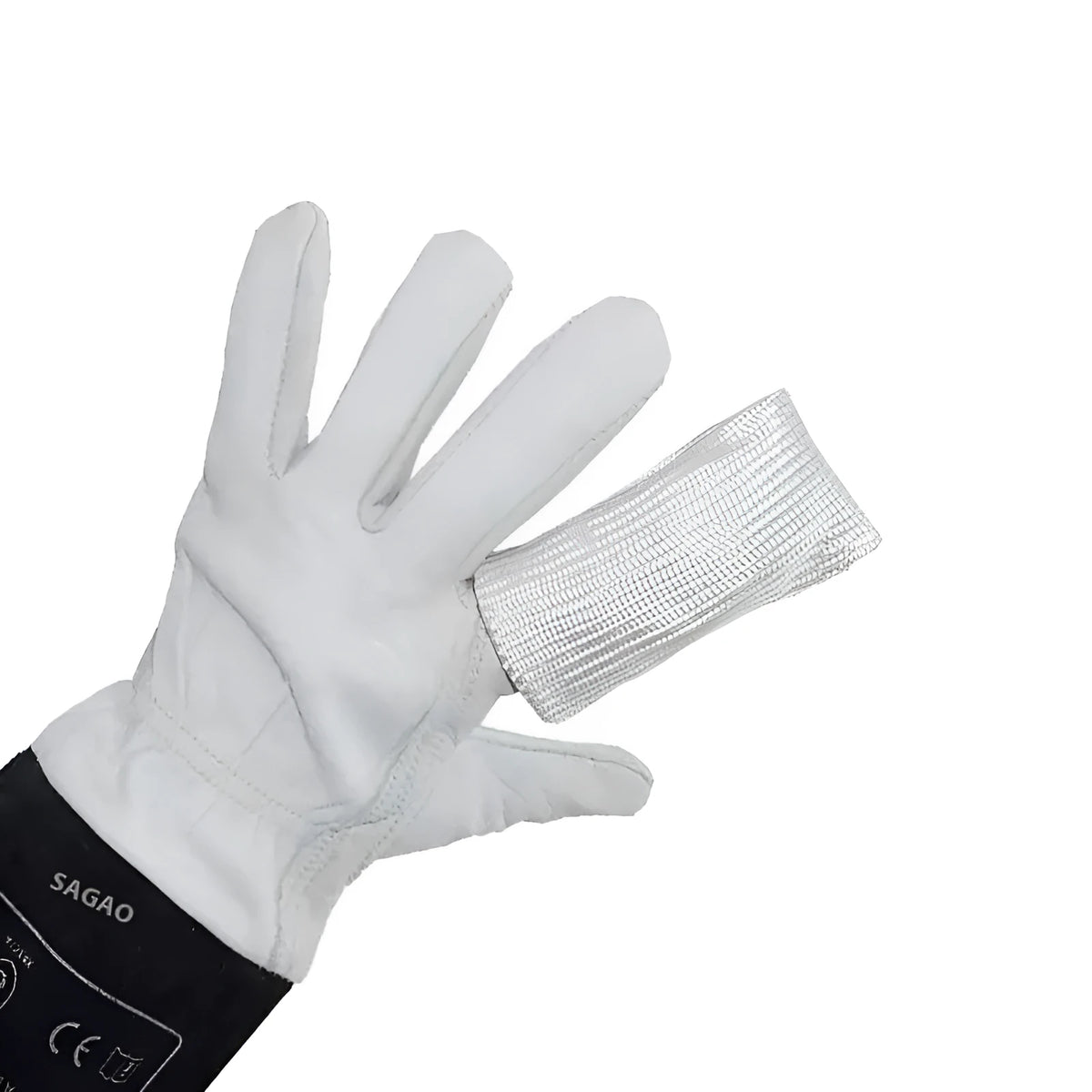 Glass fiber TIG welder finger cots with fiberglass lining, anti-scalding, in Large XL and Small L sizes.