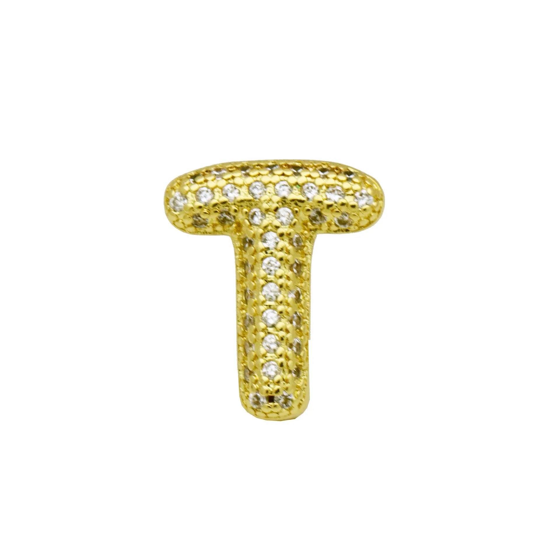Retro style copper bracelet with English letter charm featuring micro inlaid zirconium stones in gold plating