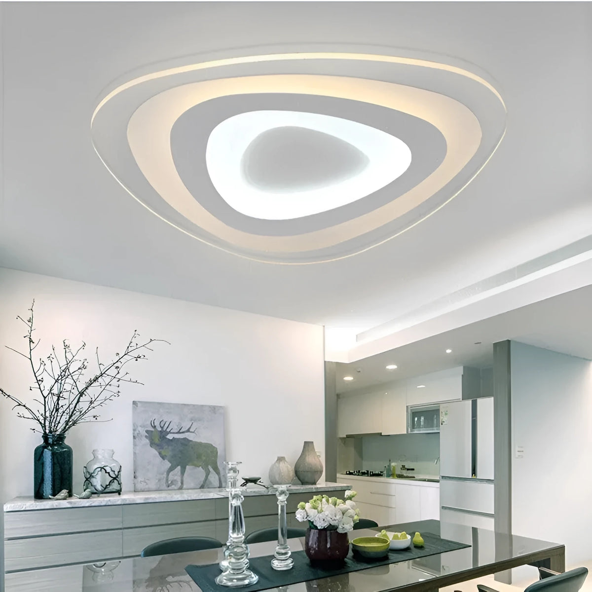 Modern triangle LED ceiling lamp for bedroom and dining room, 20cm to 78cm, 15W to 56W, 220V