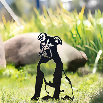 Metal dog silhouette garden decoration showing breed outline on iron background for outdoor display