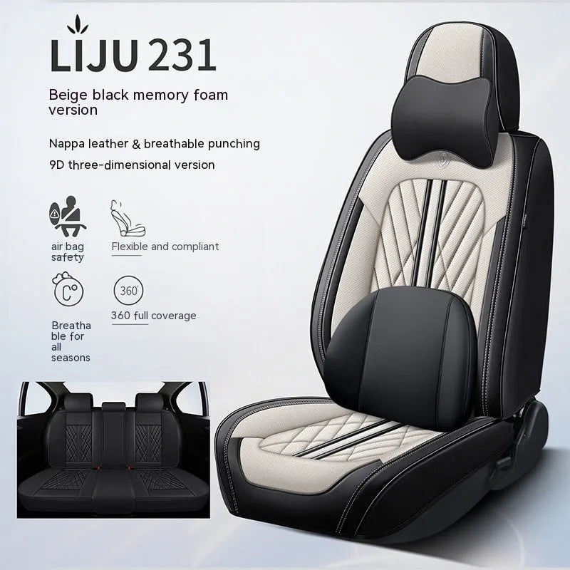 Five-seat leather car cushion set in multiple colour options with hemmed edges