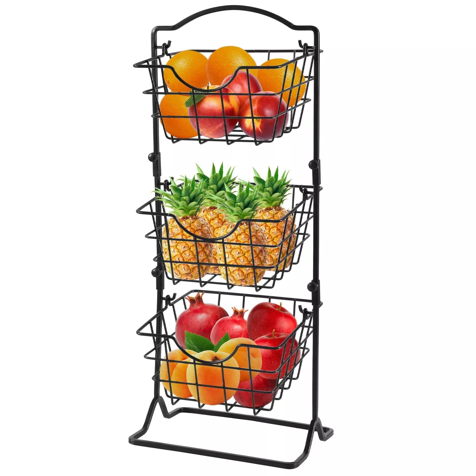 Black three-layer wrought iron storage shelf for fruits and vegetables