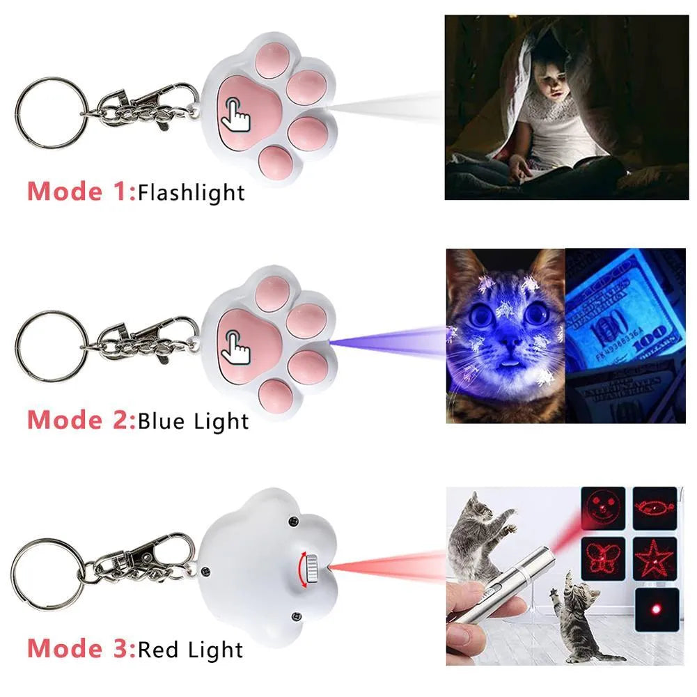 Pink and black infrared cat teaser toy with key chain measuring 5 by 2.5 centimetres