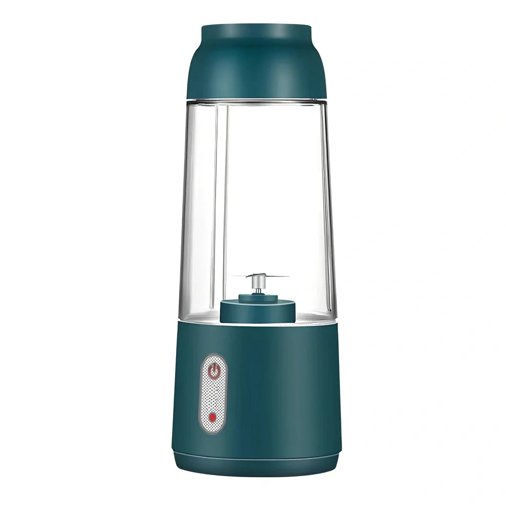 Portable juicer cup in sapphire blue with 400ml capacity and USB charging cable