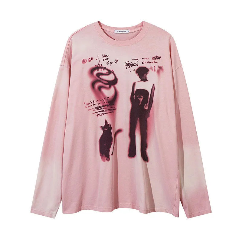 Loose fit cotton pullover top with drop shoulder sleeves and letter print in dark grey colour