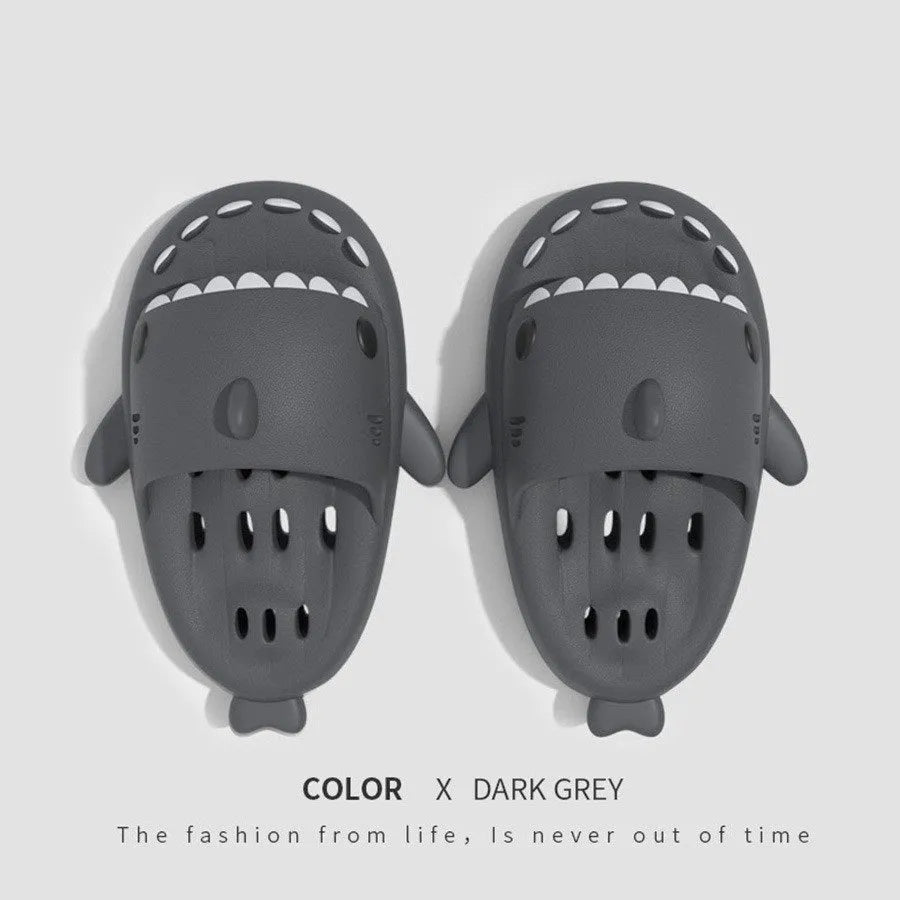 Shark slippers with drain holes, EVA quick-drying shower shoes, unisex open toe slides