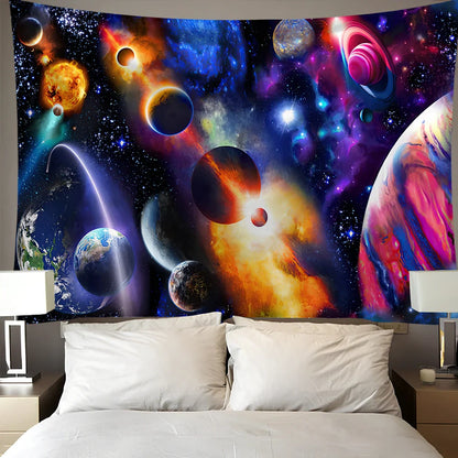 Digital printing colourful starry art wall tapestry with detailed star patterns on polyester fibre material