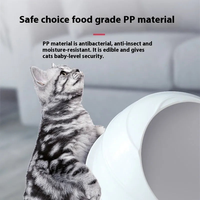 Large grey enclosed cat litter box with deodorising function for indoor use