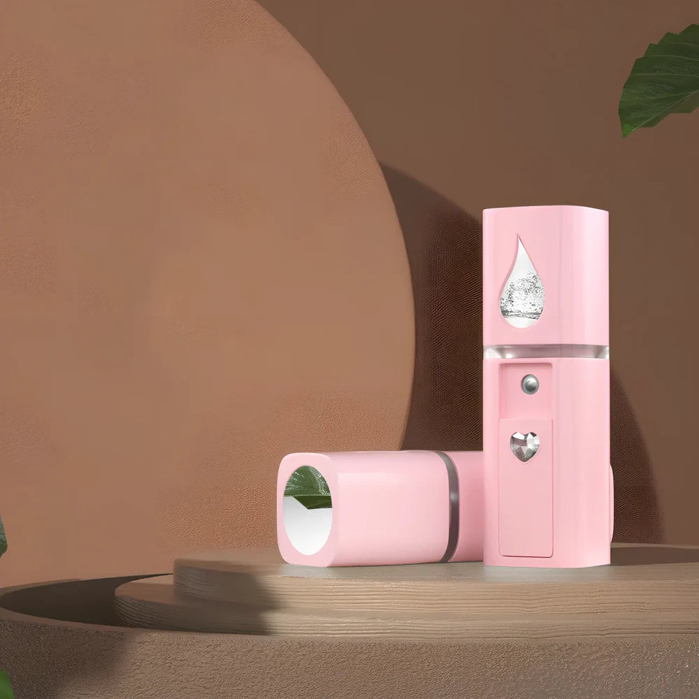 Cartoon USB facial humidifier measuring 62x32x96mm with bear-pink colour and water replenisher