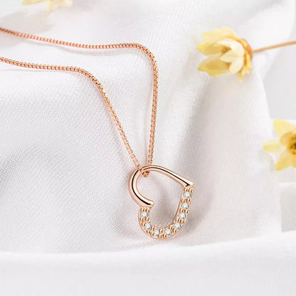 S925 Sterling Silver Love Heart Pendant Necklace in white gold and rose gold colors
