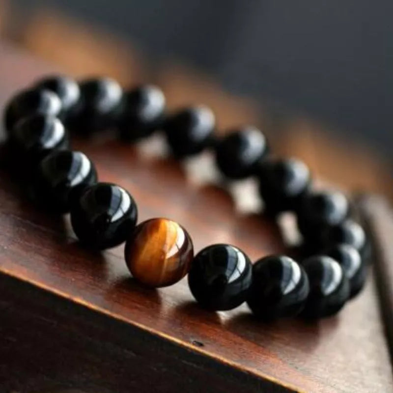 Natural Black Onyx and Tiger Eye Energy Bracelet with elastic rope