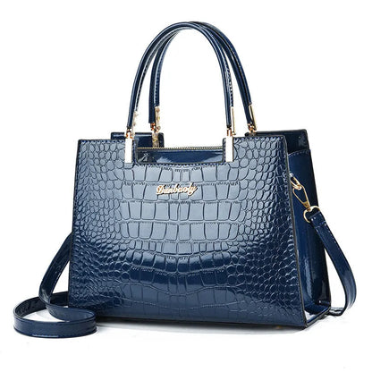 Ladies' PU leather one-shoulder handbag in horizontal square shape, shown in available colour options