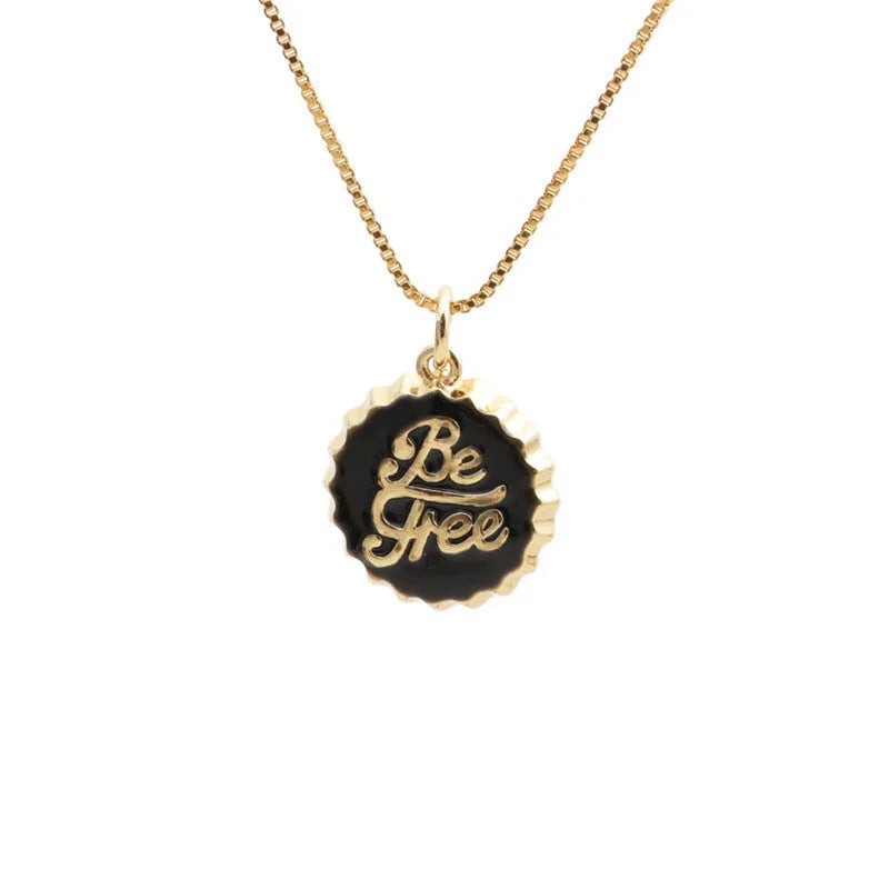 Copper bottle cap pendant necklace with 18K gold plating on a 40cm box chain in various colours