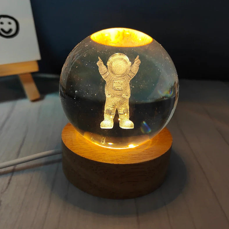 White crystal ball night light with USB plug showing uniform illumination and decorative design options