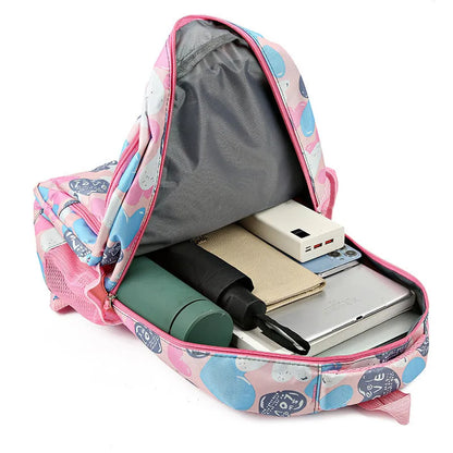 Student schoolbag with air pillow belt in blue, grey, pink, or rose red, made from Oxford cloth for burden reduction.
