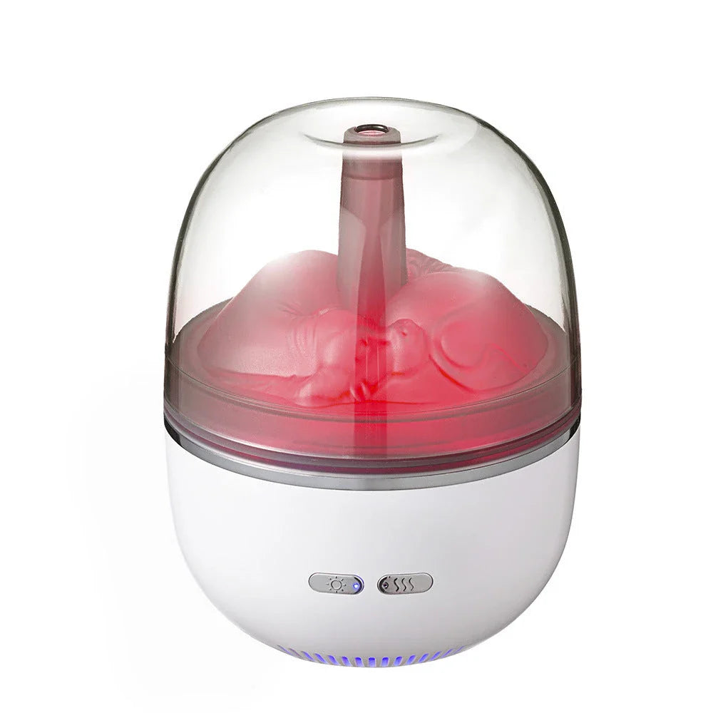 Ultrasonic aromatherapy humidifier with color-changing LED lights, compact and sleek design for home or office use