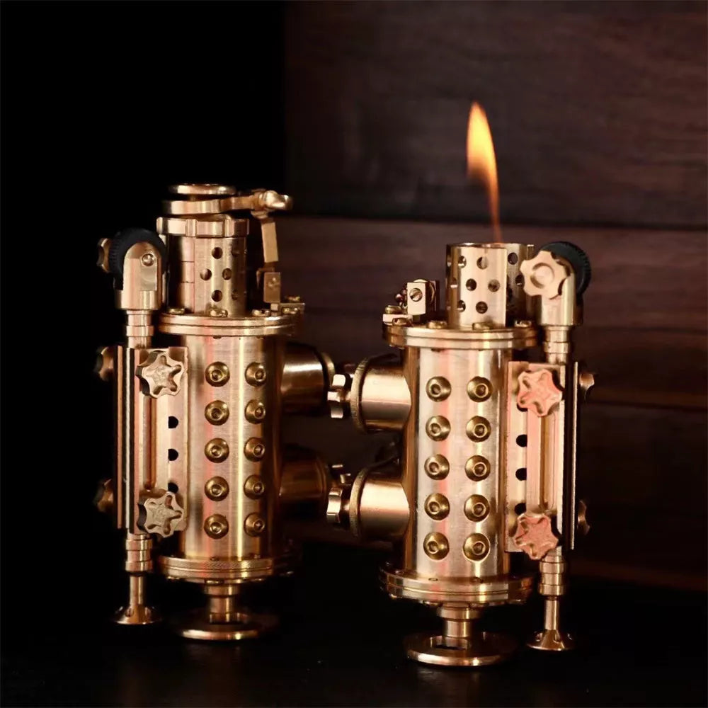 Handmade all copper mechanical punk kerosene lighter with brass color and shaft even style