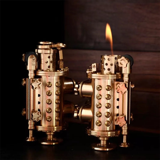 Handmade all copper mechanical punk kerosene lighter with brass color and shaft even style