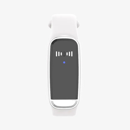 Ultrasonic mosquito repellent wristband in black and white colours showing compact wearable design