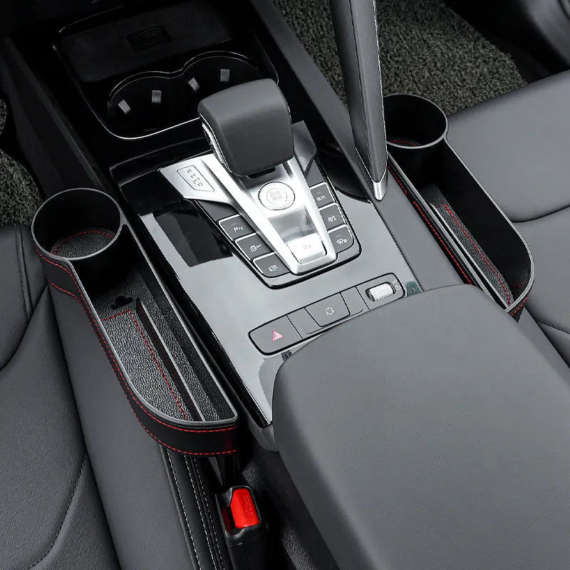 Leather and ABS car storage box, 27cm by 14.5cm by 6cm, for front left or right fit in black, beige, or brown.