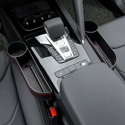 Leather and ABS car storage box, 27cm by 14.5cm by 6cm, for front left or right fit in black, beige, or brown.
