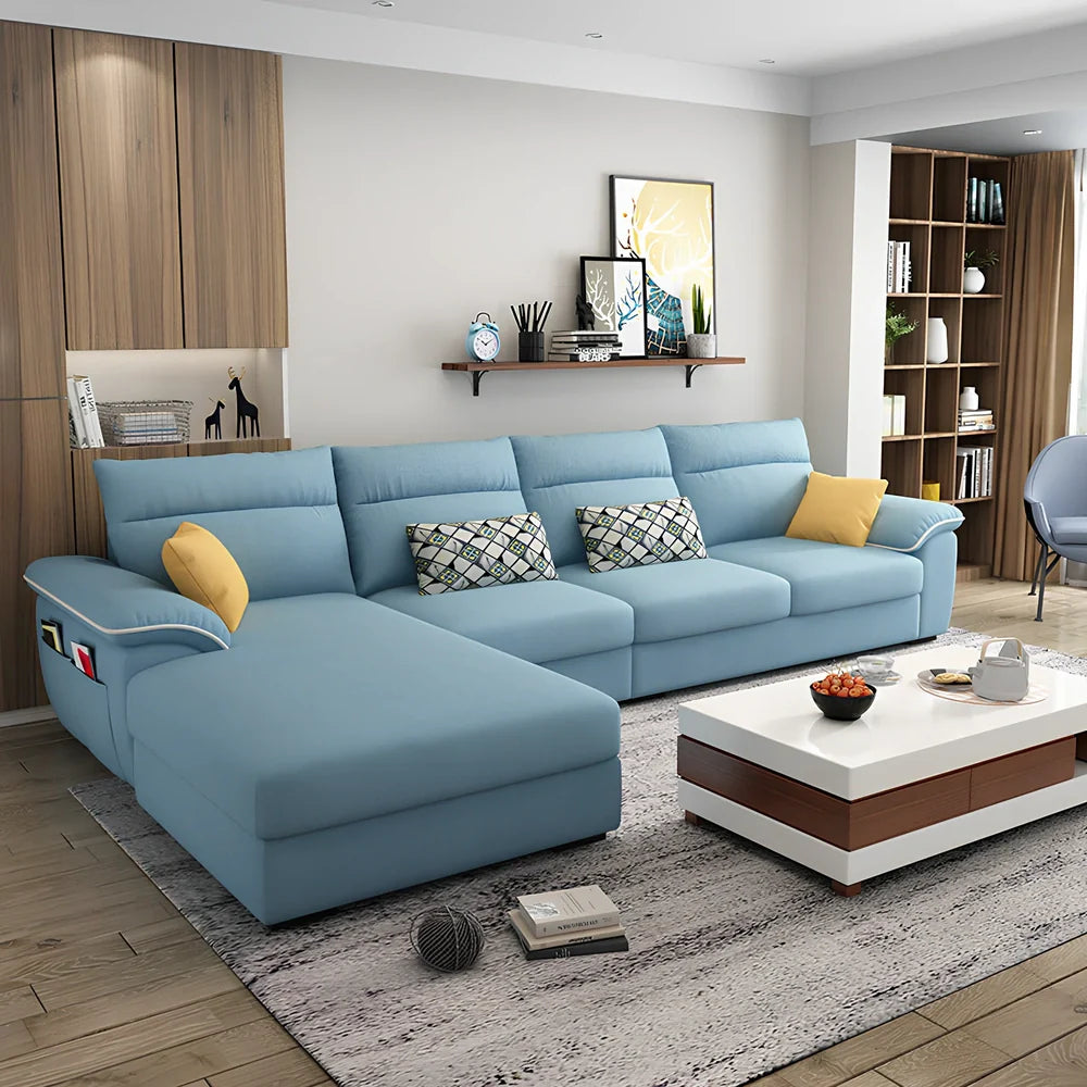 2.18-metre three-seater fabric sofa with wood frame and high-density sponge filling in modern minimalist design