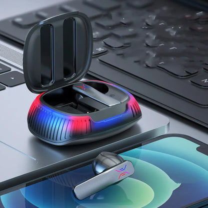 Hall Flashing wireless gaming headset with earplug design in black or white colour