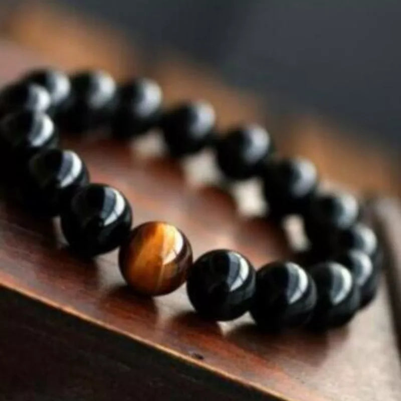 Natural Black Onyx and Tiger Eye Energy Bracelet with elastic rope