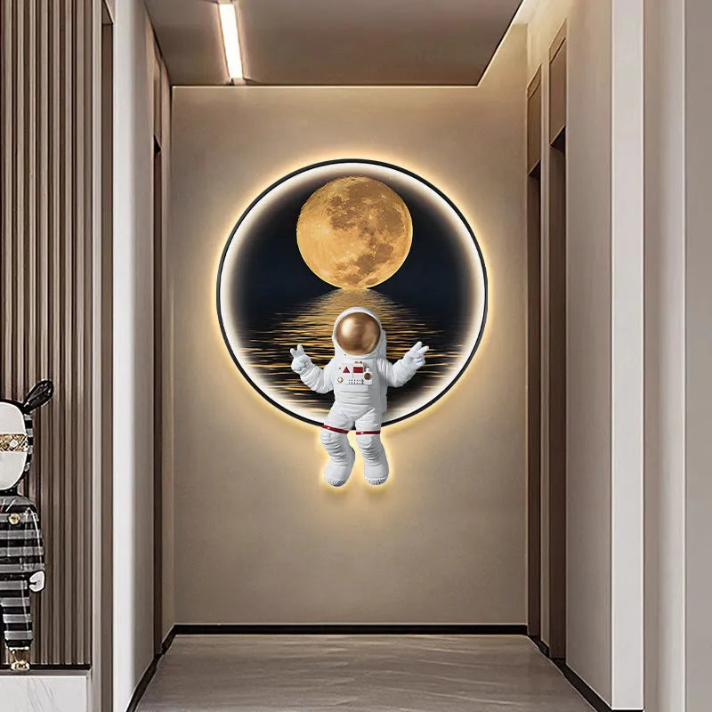 Spaceman astronaut themed canvas wall painting with optional LED lights for a child's bedroom