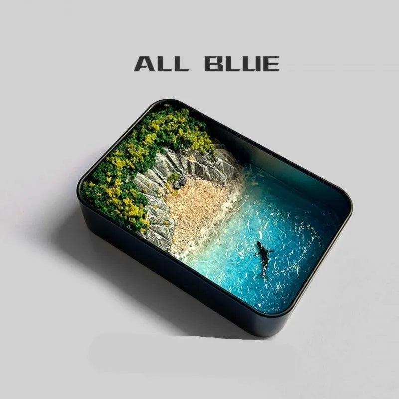 DIY bamboo marine landscape handmade model ornament with whales and sand details, approximately 15-20cm long