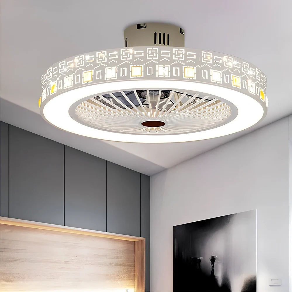 Ceiling fan light with decorative acrylic blades and integrated lighting, 56cm diameter