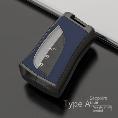Lexus car key case cover in zinc alloy and TPU shown in black, with optional belt buckle attachment.