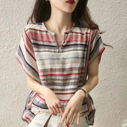 Stylish striped blouse for women with loose, flowy design in variety of sizes