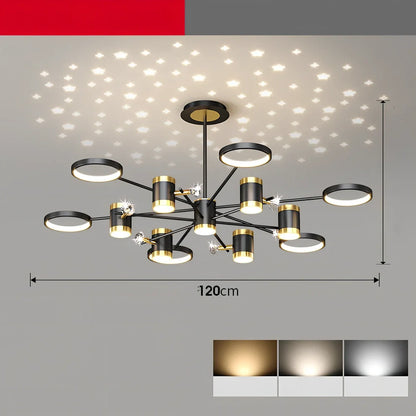 Black Nordic iron chandelier with 13 LED heads, 1000mm diameter, adjustable 0.3m height for living room lighting