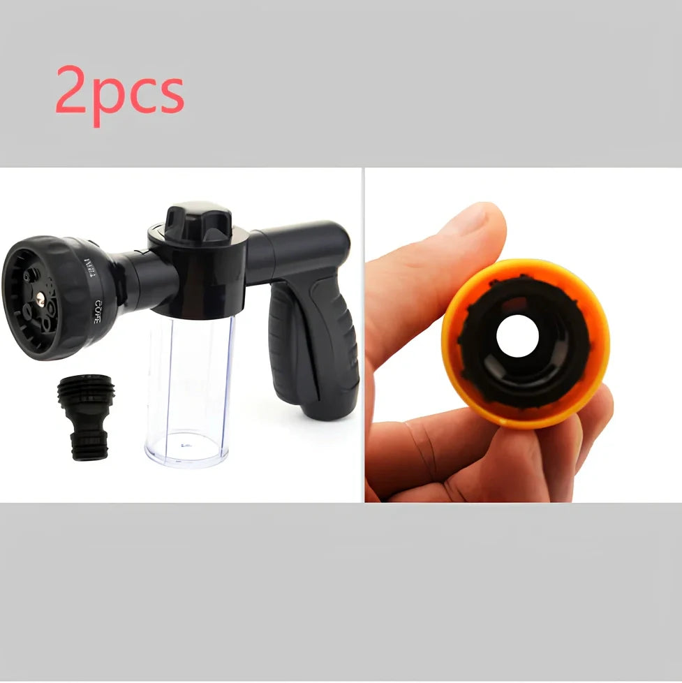 Green plastic household foam high pressure car wash water gun, 22x19x6cm size with adjustable nozzle for foam spraying