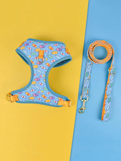 Polyester chest-back dog haulage harness in blue ice cream colour for medium/large breeds.