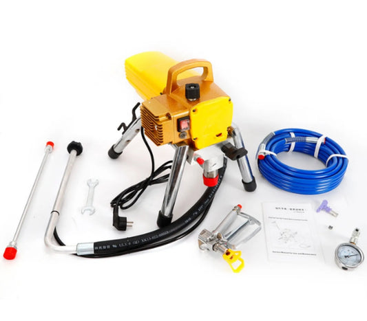 Electric airless spraying machine with spray gun, 50cm extension rod, and pressure gauge for painting tasks