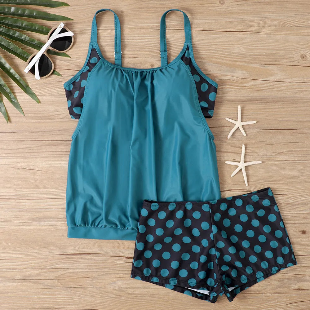 Women's high-waist polka dot swimsuit briefs in polyester fabric for swimming and fitness activities