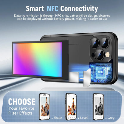 iPhone 15 Pro Max NFC ink screen flip phone case in black with DIY customisation elements visible