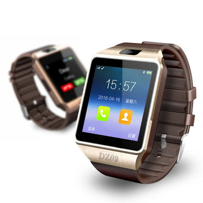 Smart watch with touch screen showing call interface, on a wrist strap.
