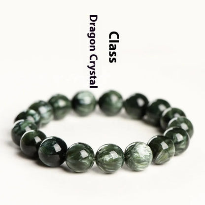 Green Dragon Crystal bracelet with 8-9mm geometry beads and Ruyi elements on wrist
