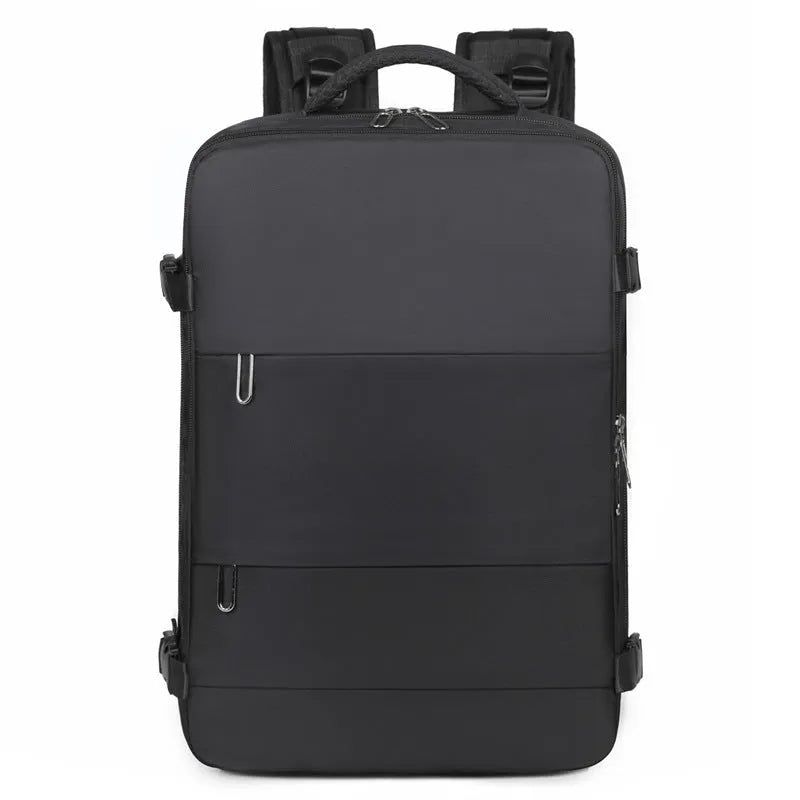 Large purple Oxford cloth travel backpack with multiple compartments and an air pillow belt.