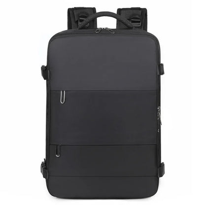 Large purple Oxford cloth travel backpack with multiple compartments and an air pillow belt.