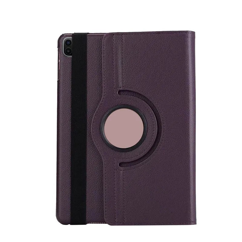 Imitation leather rotating clamshell sleeve case for iPad tablets in multiple colours.