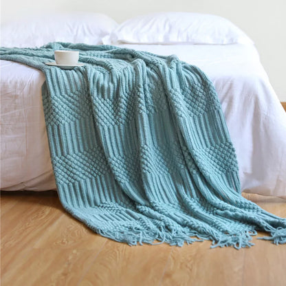 Nordic Sofa Blanket in imitation cashmere with tassel shawl design, available in multiple colors