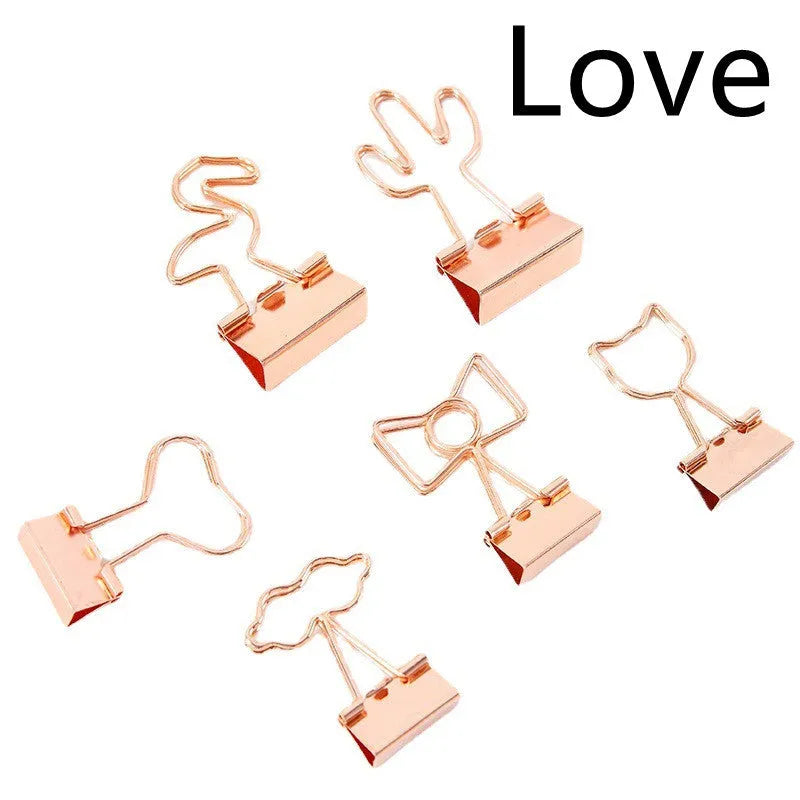 Golden decorative metal clip with 5.5cm length and 2.5cm tail in bow, cactus, cat, flamingo, or love design