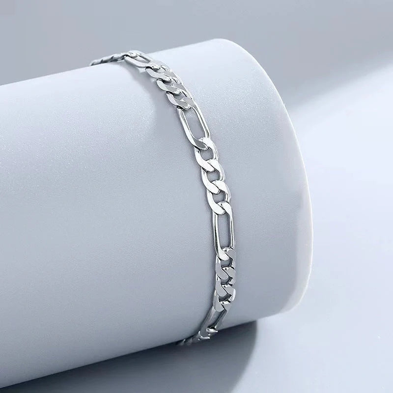 S925 Sterling Silver Hip Hop Anklet Bracelet with diamond accents
