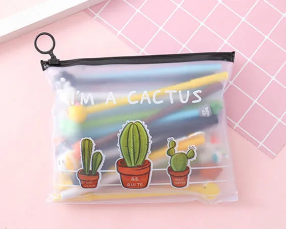 Marvel-themed 20-pack of 0.5mm black ink pens with a 21x17cm plastic case: organised writing tools featuring cute cartoon cactus designs for consistent, fine-line notes