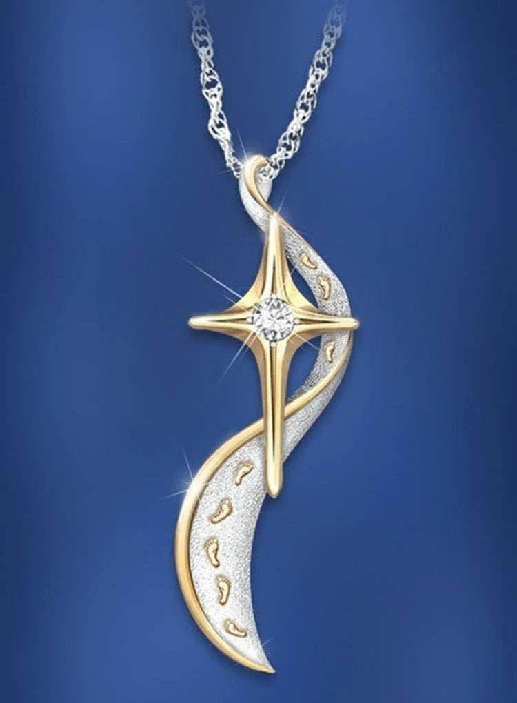 Gold-plated footprint cross necklace with adjustable chain, showcasing unique religious and totem design.