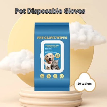 Pack of blue disposable plastic gloves with long cuffs for washing dogs and cats